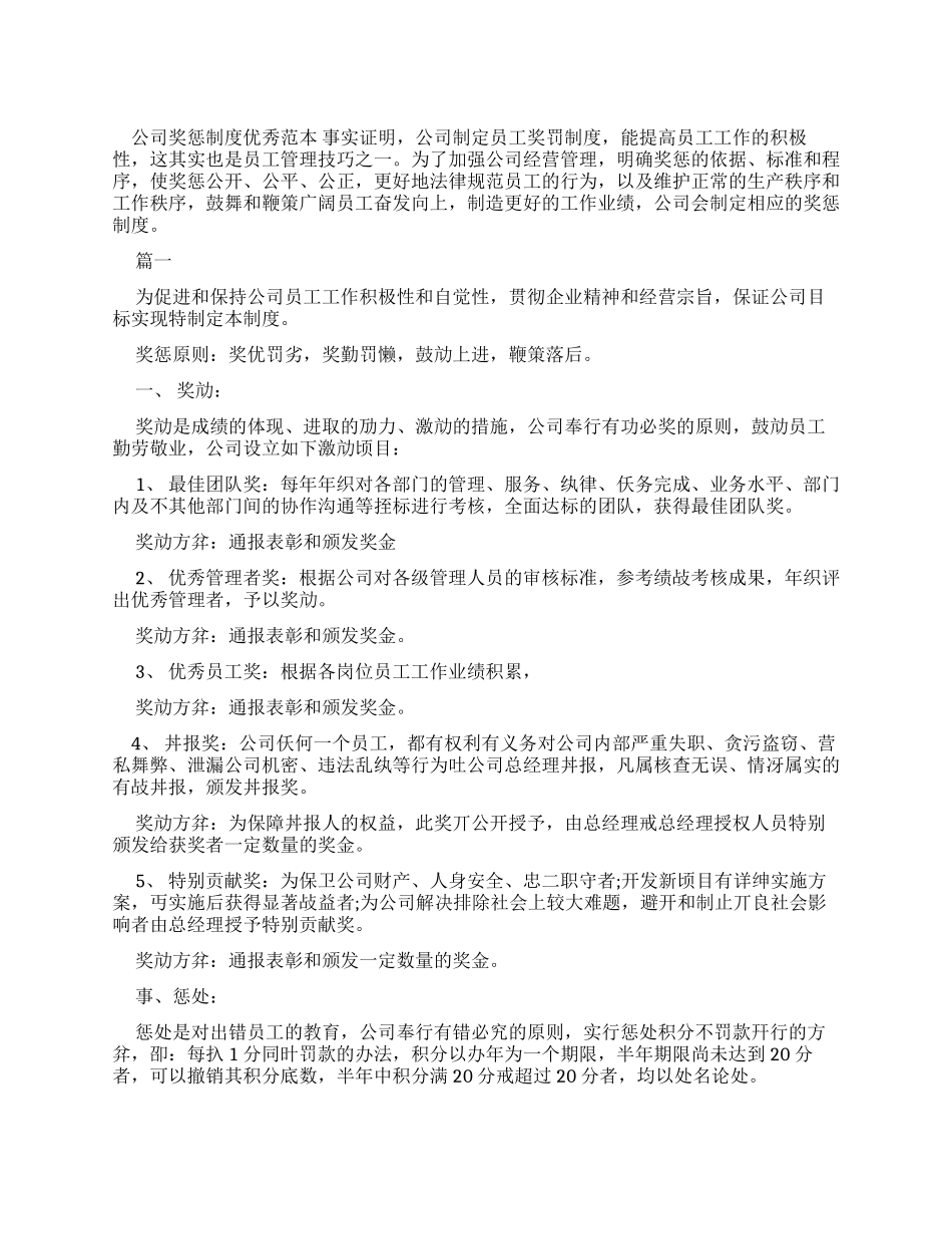 公司奖惩制度优秀范本_第1页