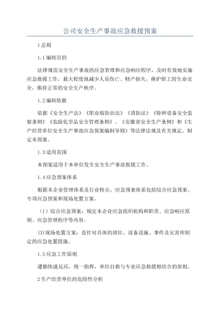 公司安全生产事故应急救援预案