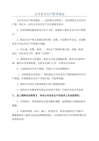 公司安全生产职责规定