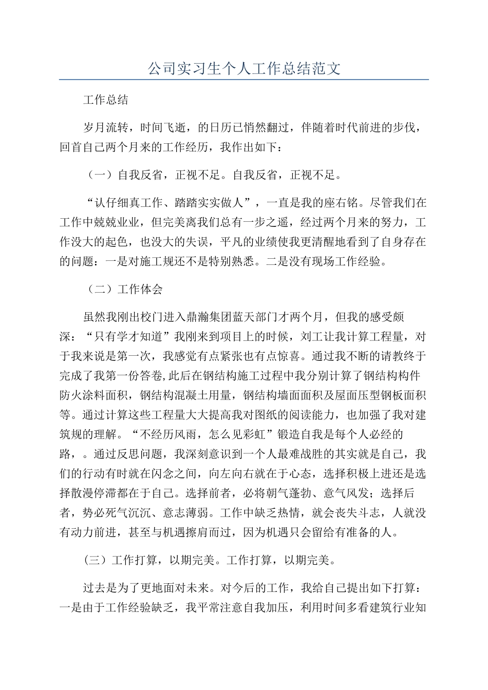 公司实习生个人工作总结范文_第1页