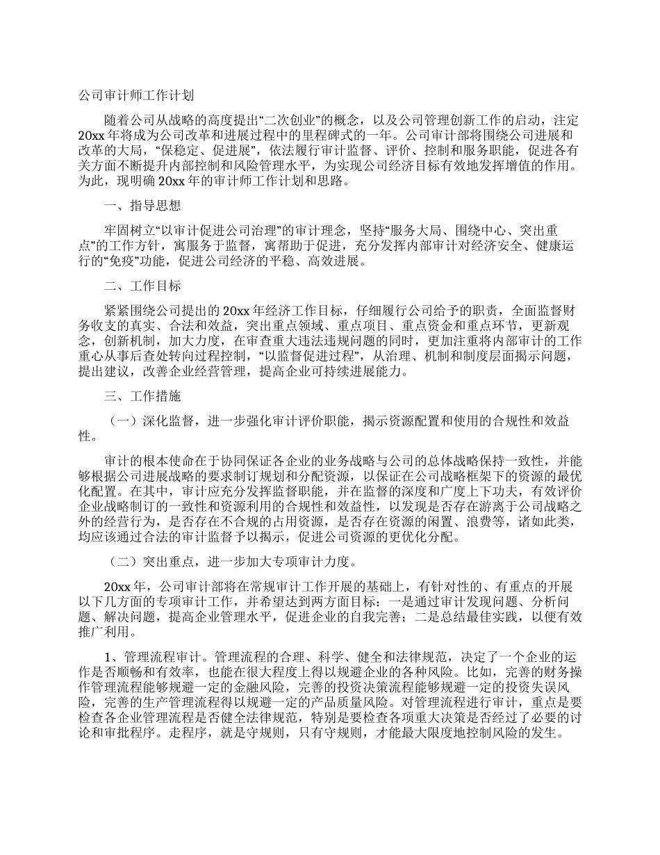公司审计师工作计划_第1页