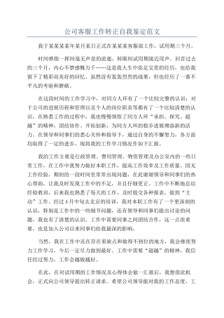 公司客服工作转正自我鉴定范文