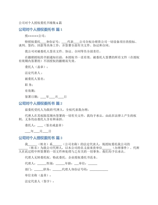公司对个人授权委托书锦集6篇