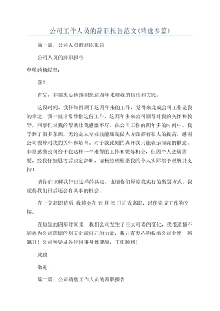 公司工作人员的辞职报告范文