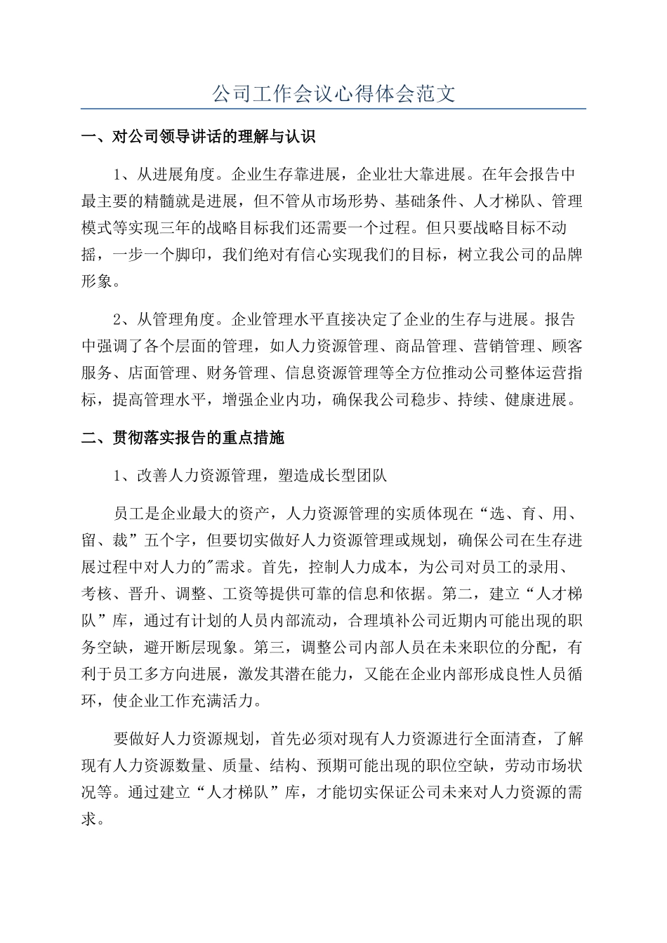 公司工作会议心得体会范文_第1页