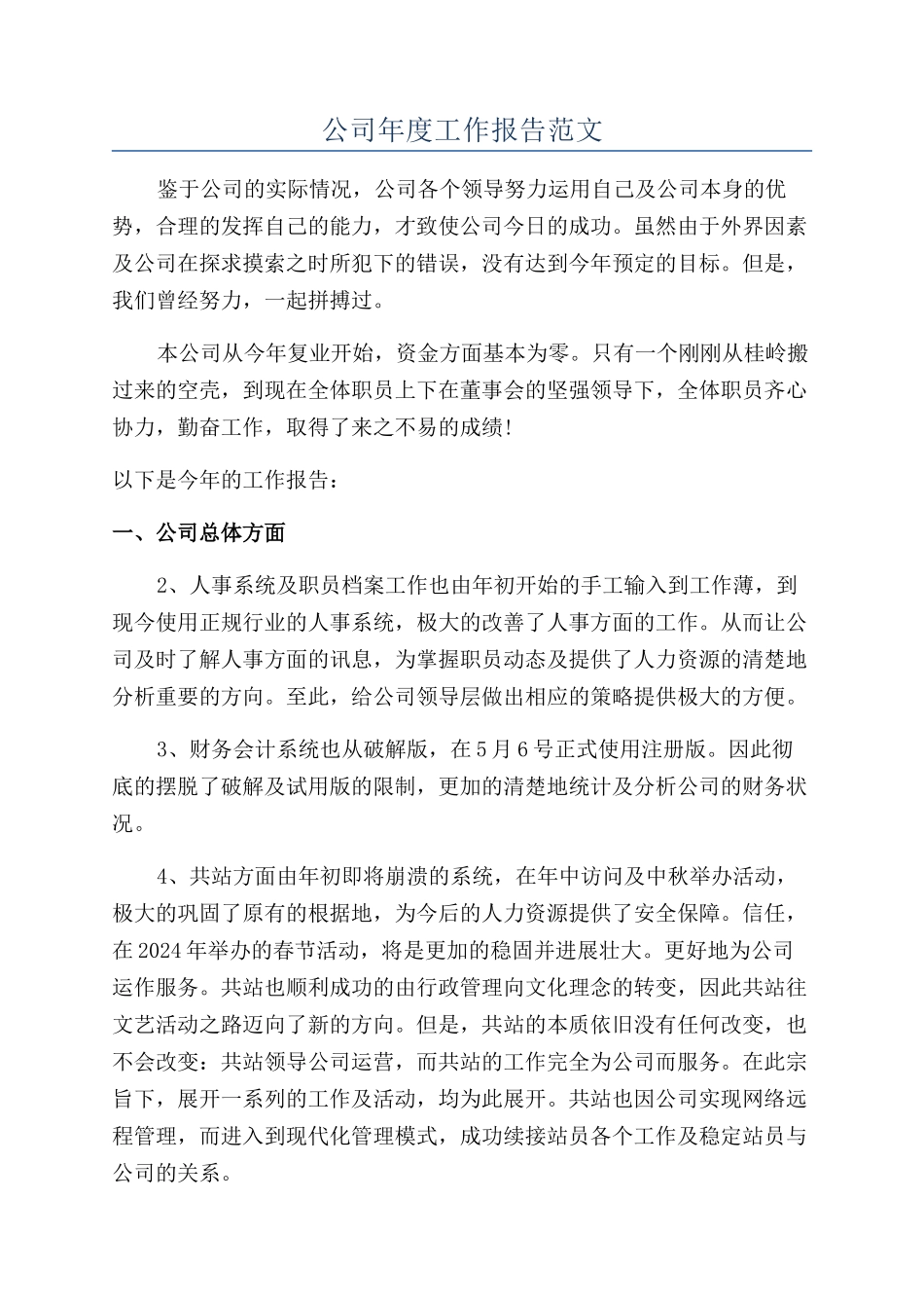 公司年度工作报告范文_第1页