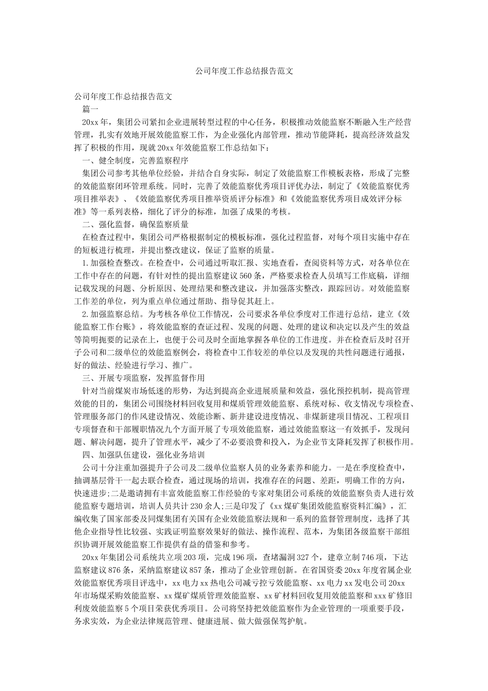 公司年度工作总结报告范文_第1页
