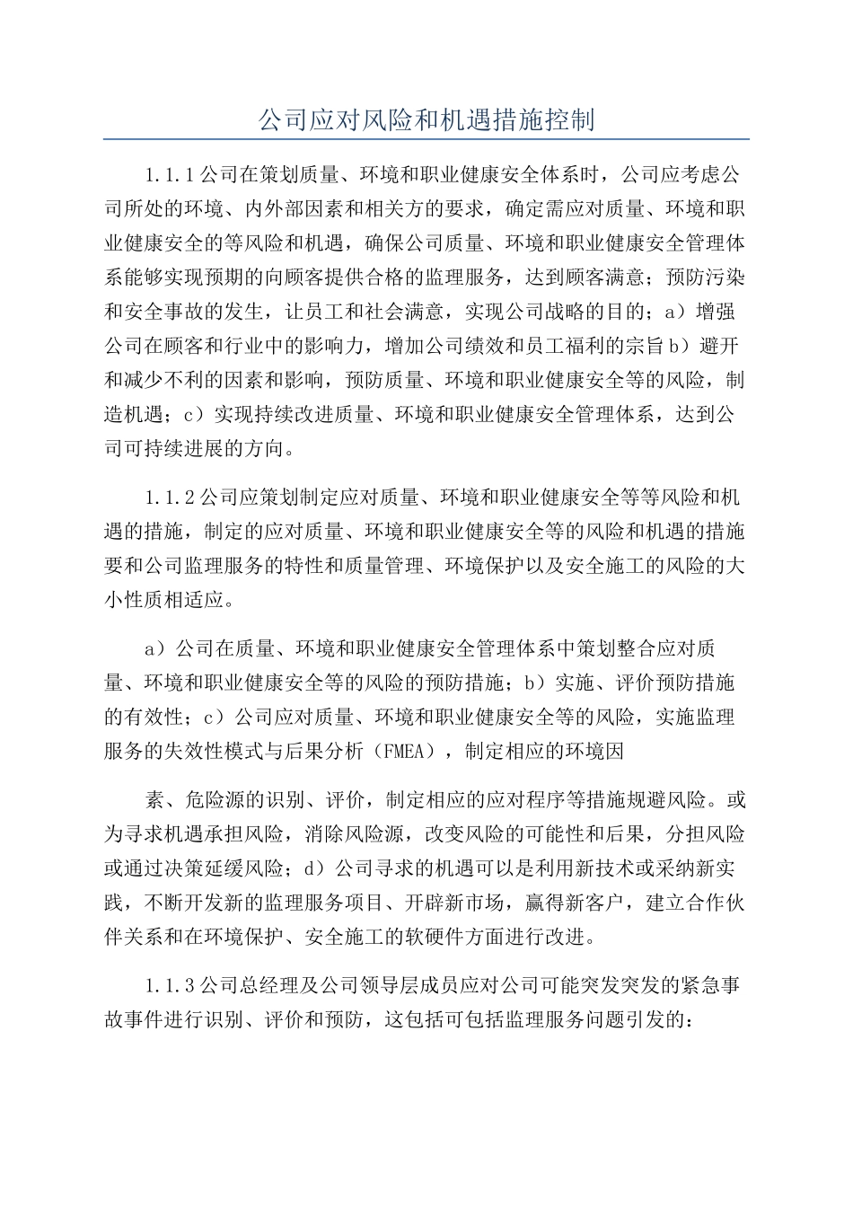 公司应对风险和机遇措施控制_第1页
