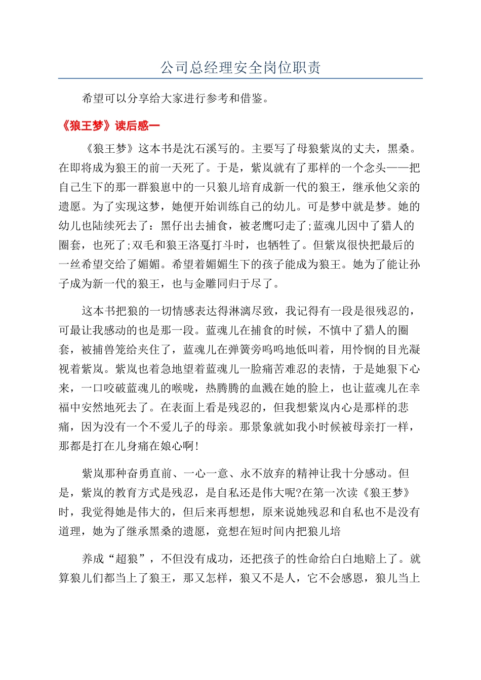 公司总经理安全岗位职责_第1页
