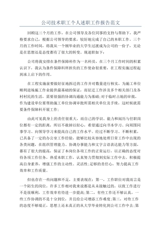 公司技术职工个人述职工作报告范文