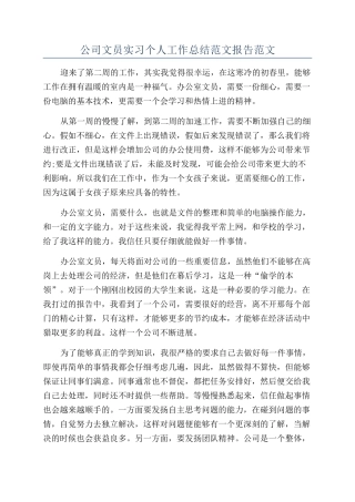 公司文员实习个人工作总结范文报告范文
