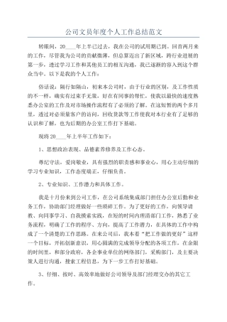 公司文员年度个人工作总结范文