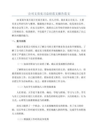 公司文员实习总结范文报告范文