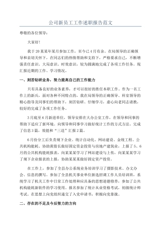 公司新员工工作述职报告范文