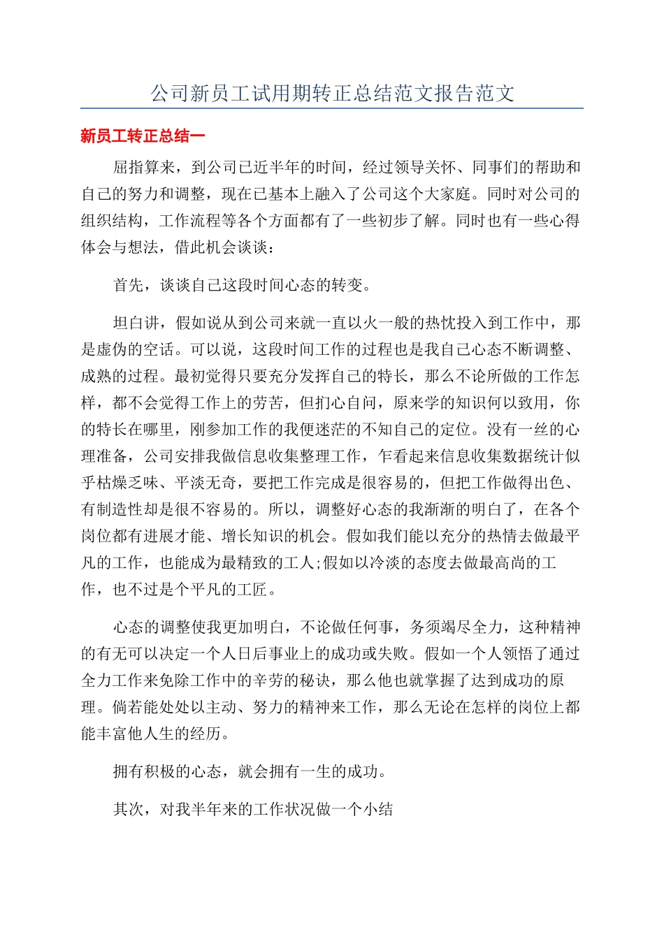公司新员工试用期转正总结范文报告范文_第1页