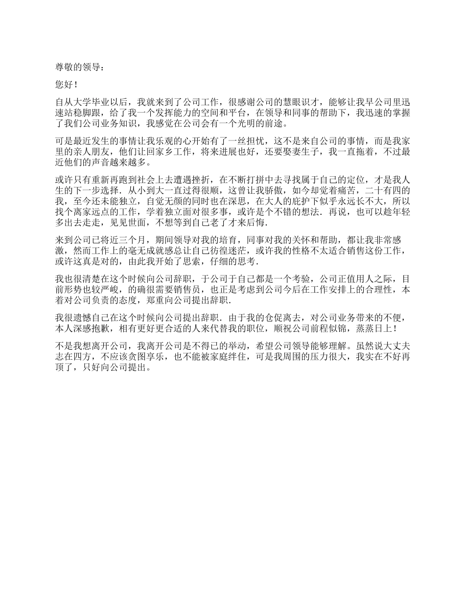公司新销售职员的辞职报告_第1页
