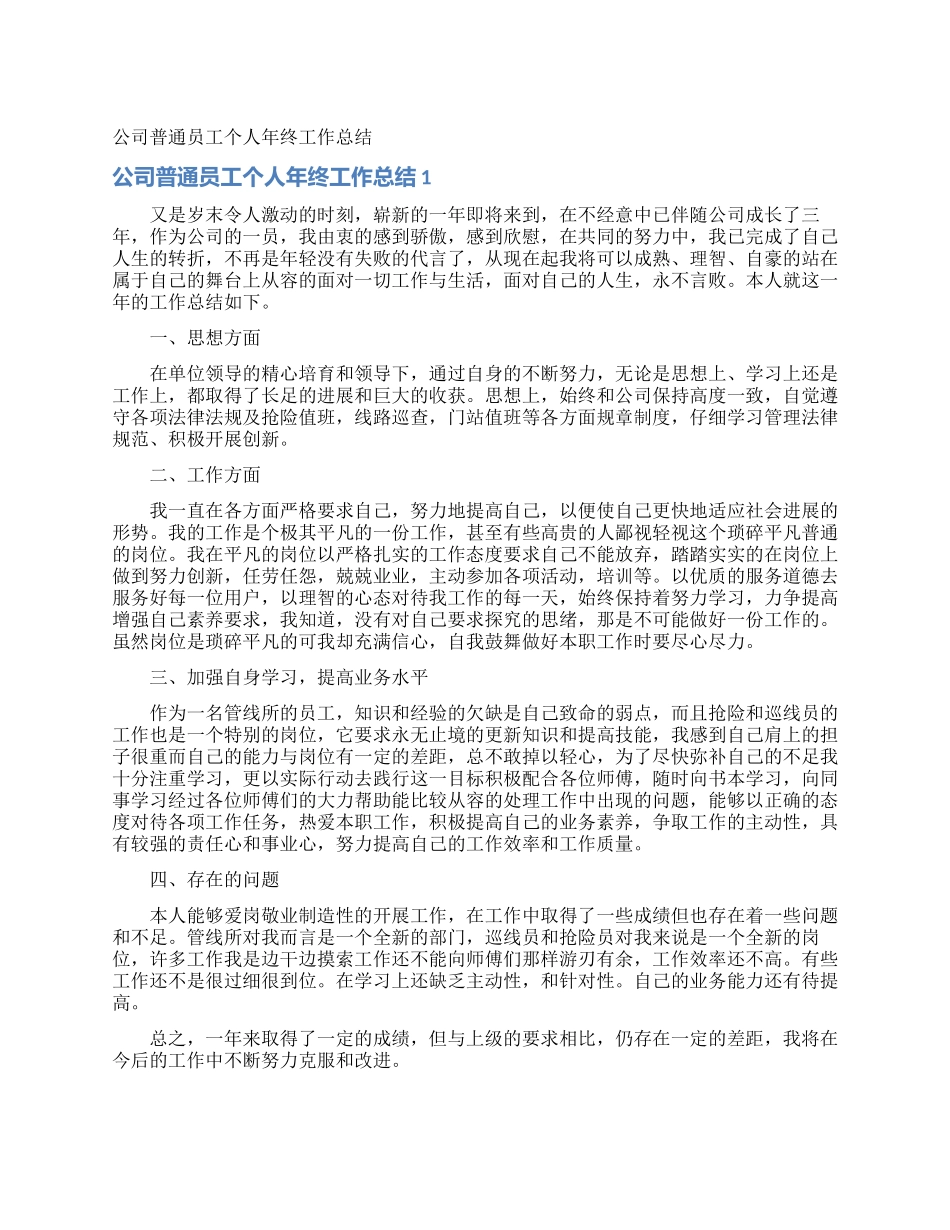 公司普通员工个人年终工作总结_第1页