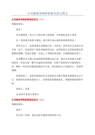 公司服装导购辞职报告范文例文