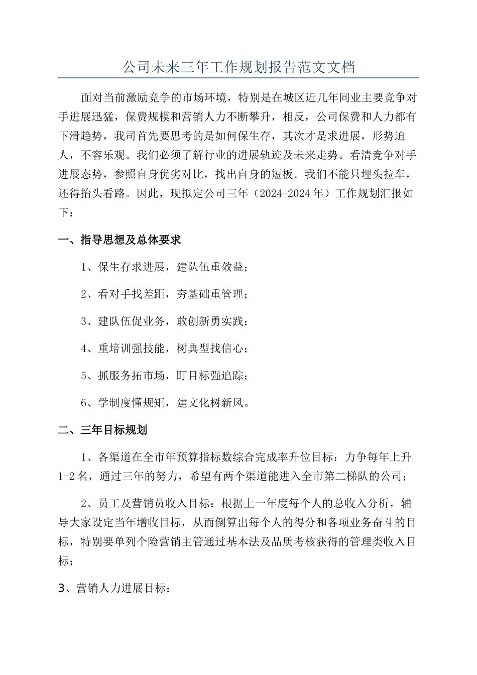 公司未来三年工作规划报告范文文档_第1页