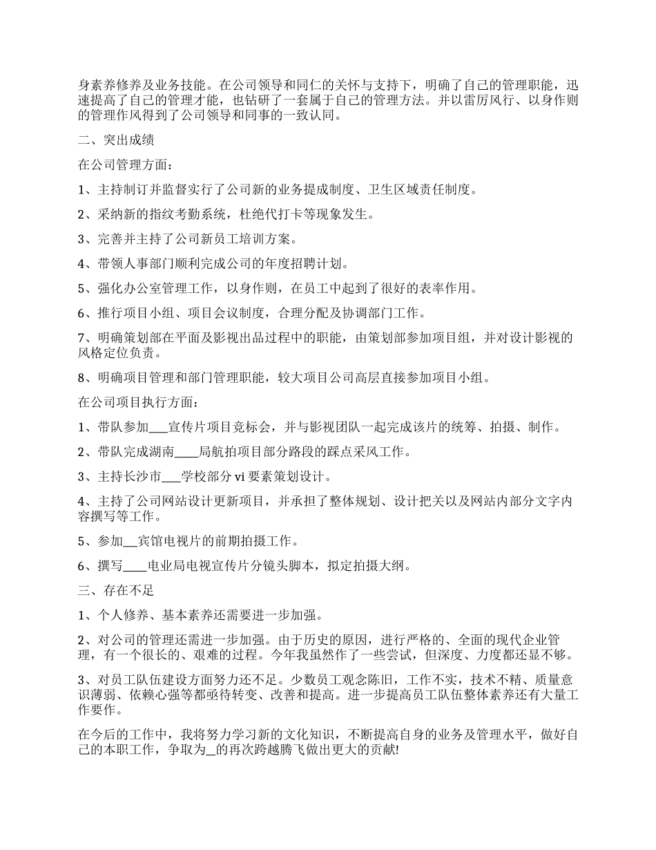 公司管理者个人工作总结范本_第2页