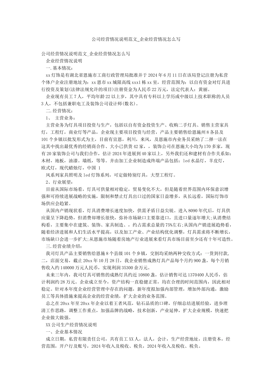 公司经营情况说明范文-企业经营情况怎么写_第1页