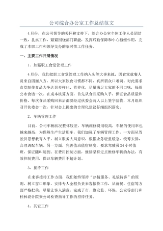 公司综合办公室工作总结范文