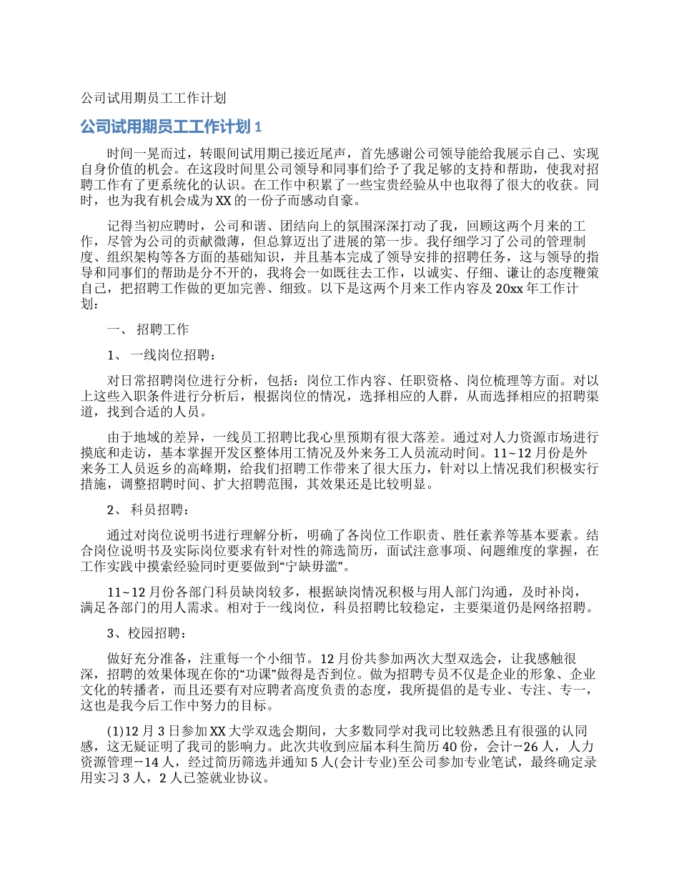 公司试用期员工工作计划_第1页