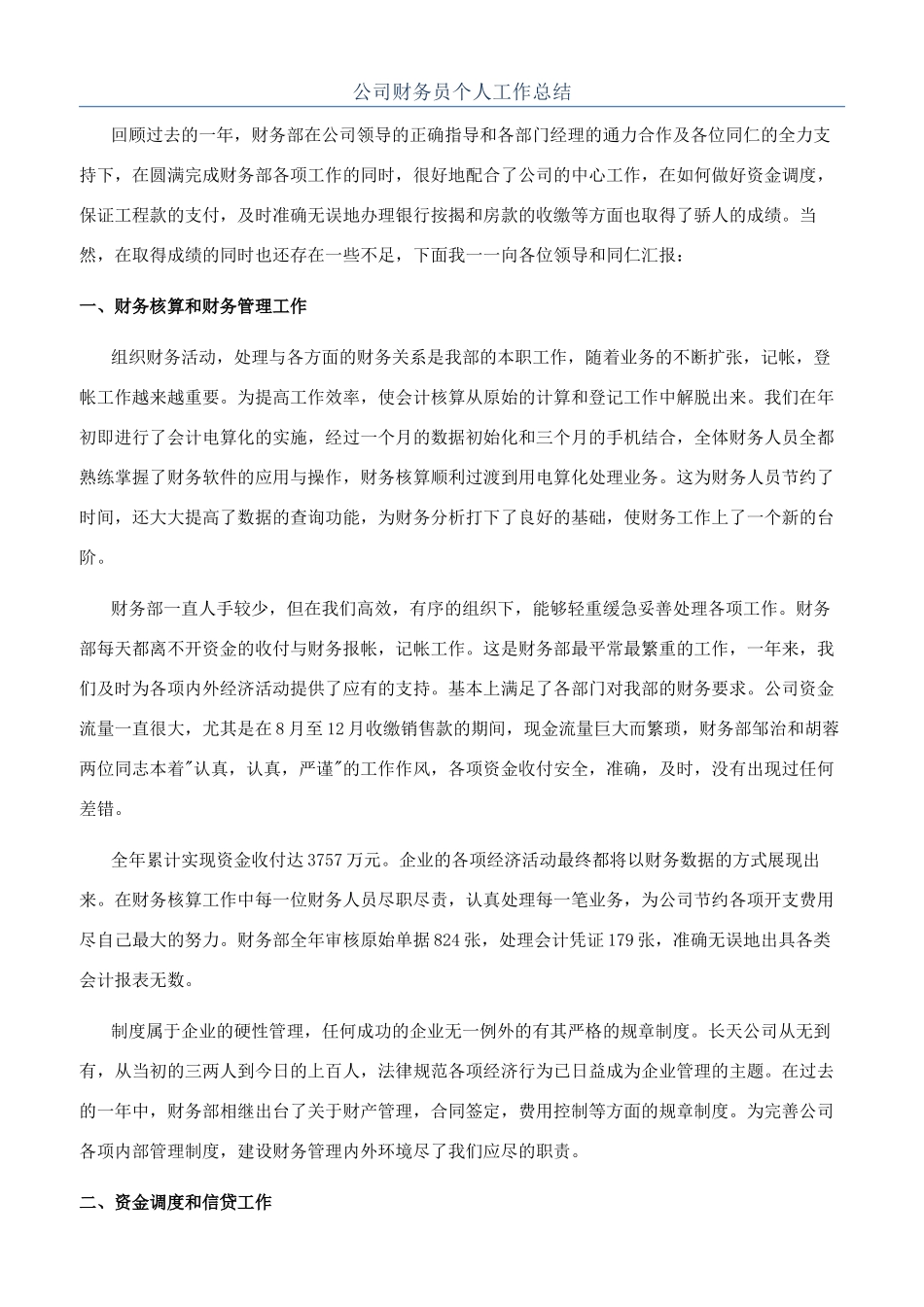 公司财务员个人工作总结_第1页