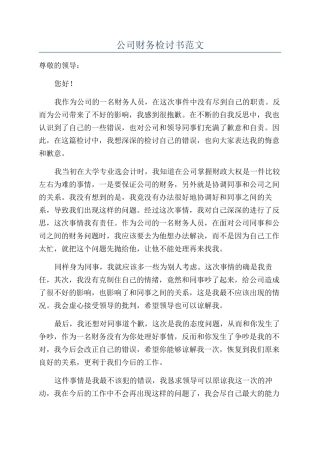 公司财务检讨书范文