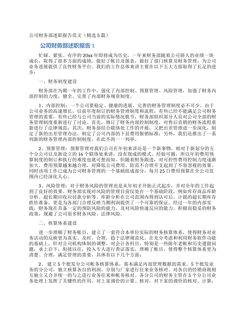 公司财务部述职报告范文_第1页