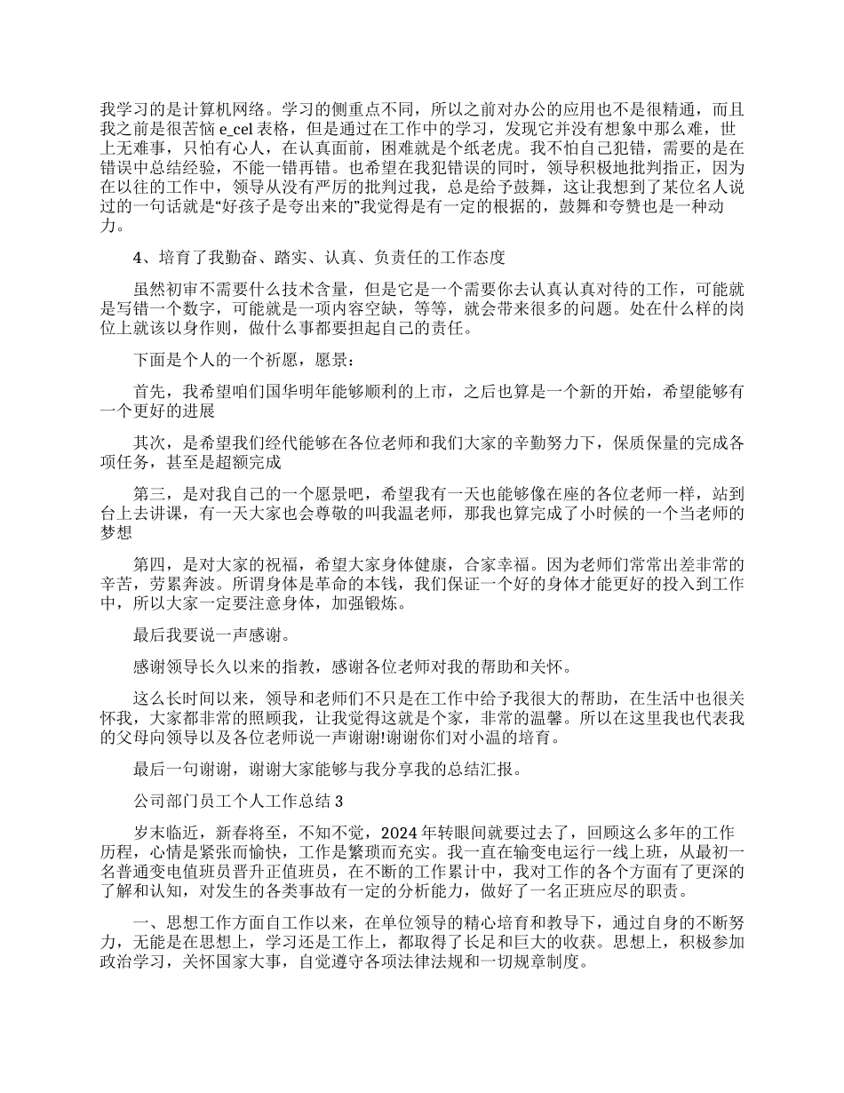 公司部门员工个人工作总结范本2024_第3页