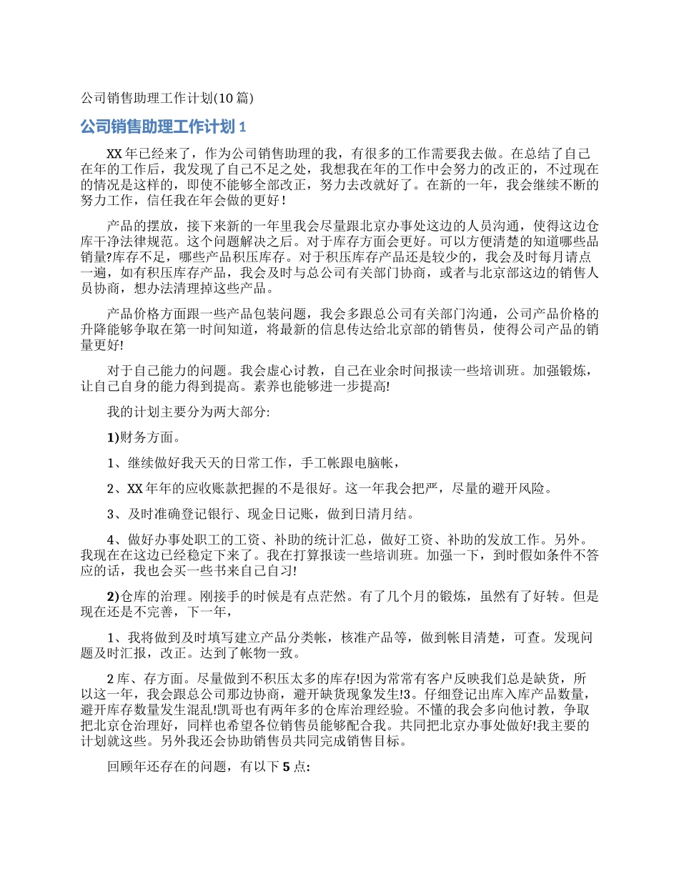 公司销售助理工作计划_第1页