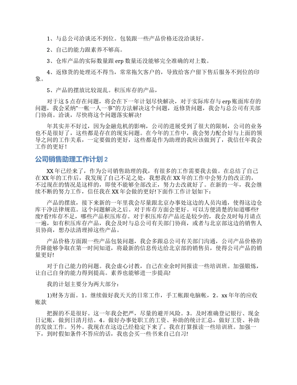 公司销售助理工作计划_第2页