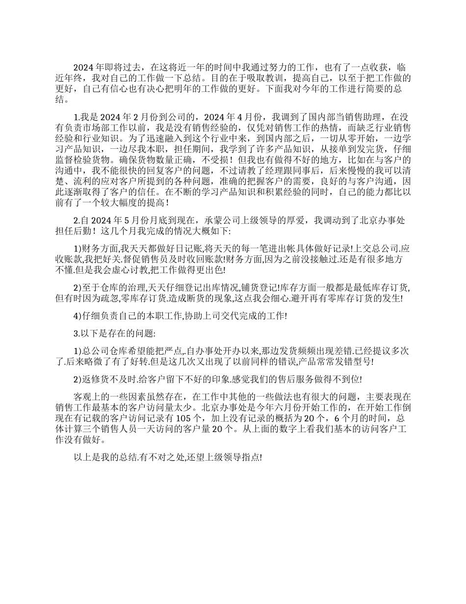 公司销售助理2024年年终总结_第1页