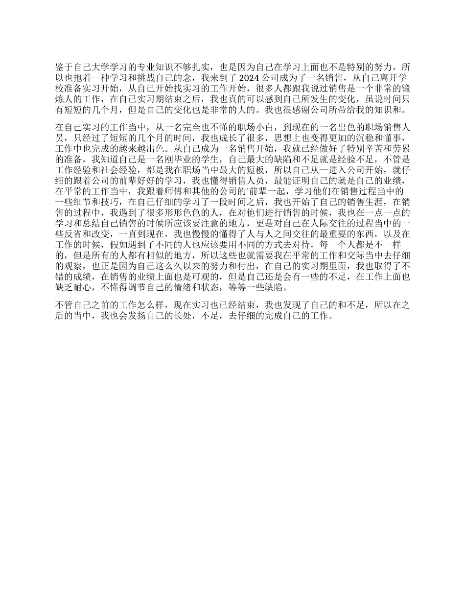 公司销售实习自我鉴定_第1页
