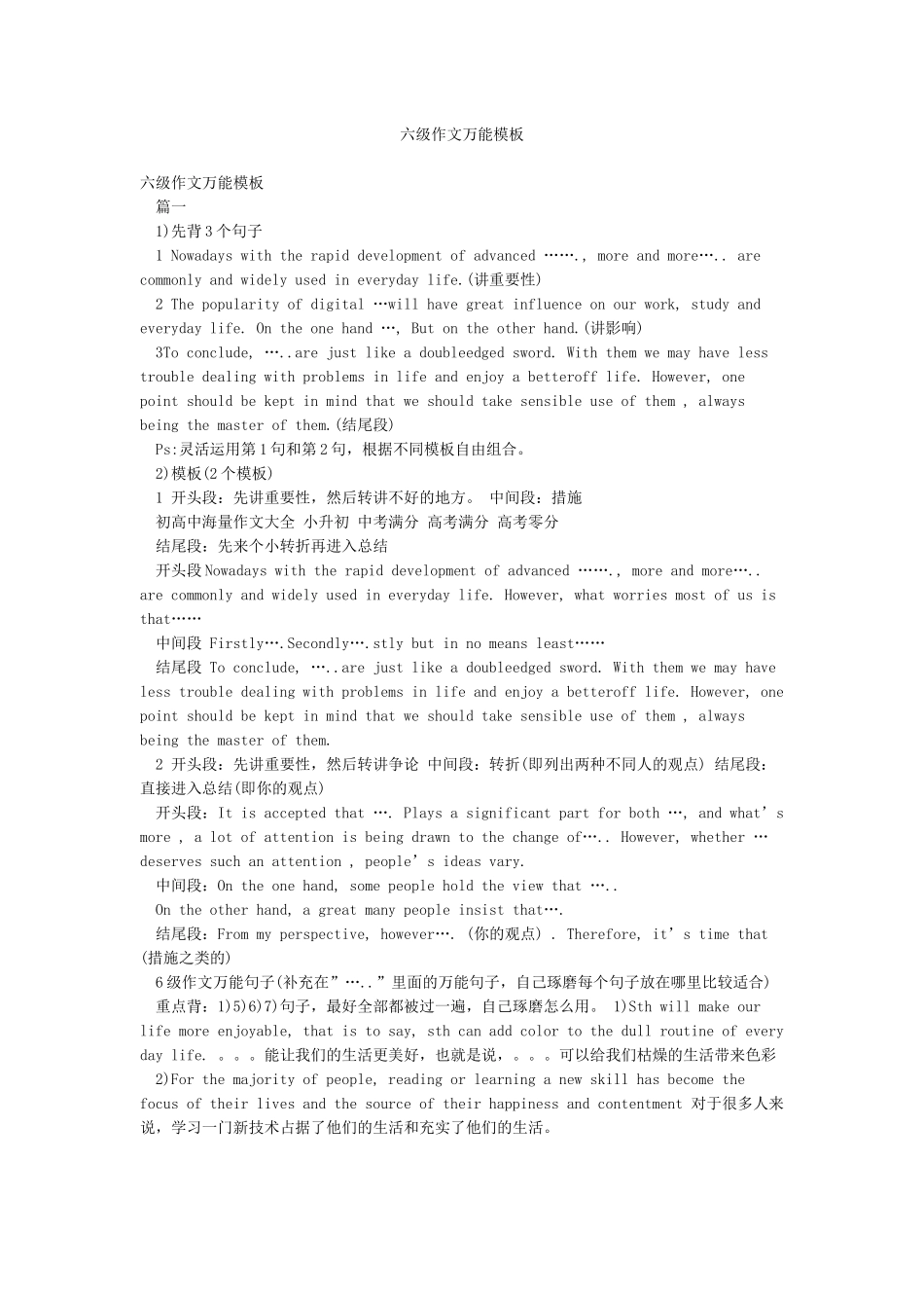 六级作文万能模板_第1页