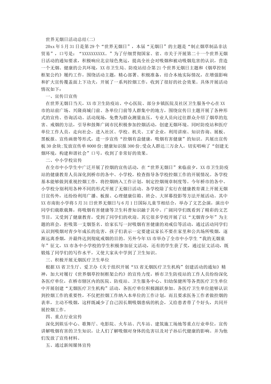 关于2024年世界无烟日活动总结3篇-2024年世界无烟日活动总结-世界无烟日_第2页