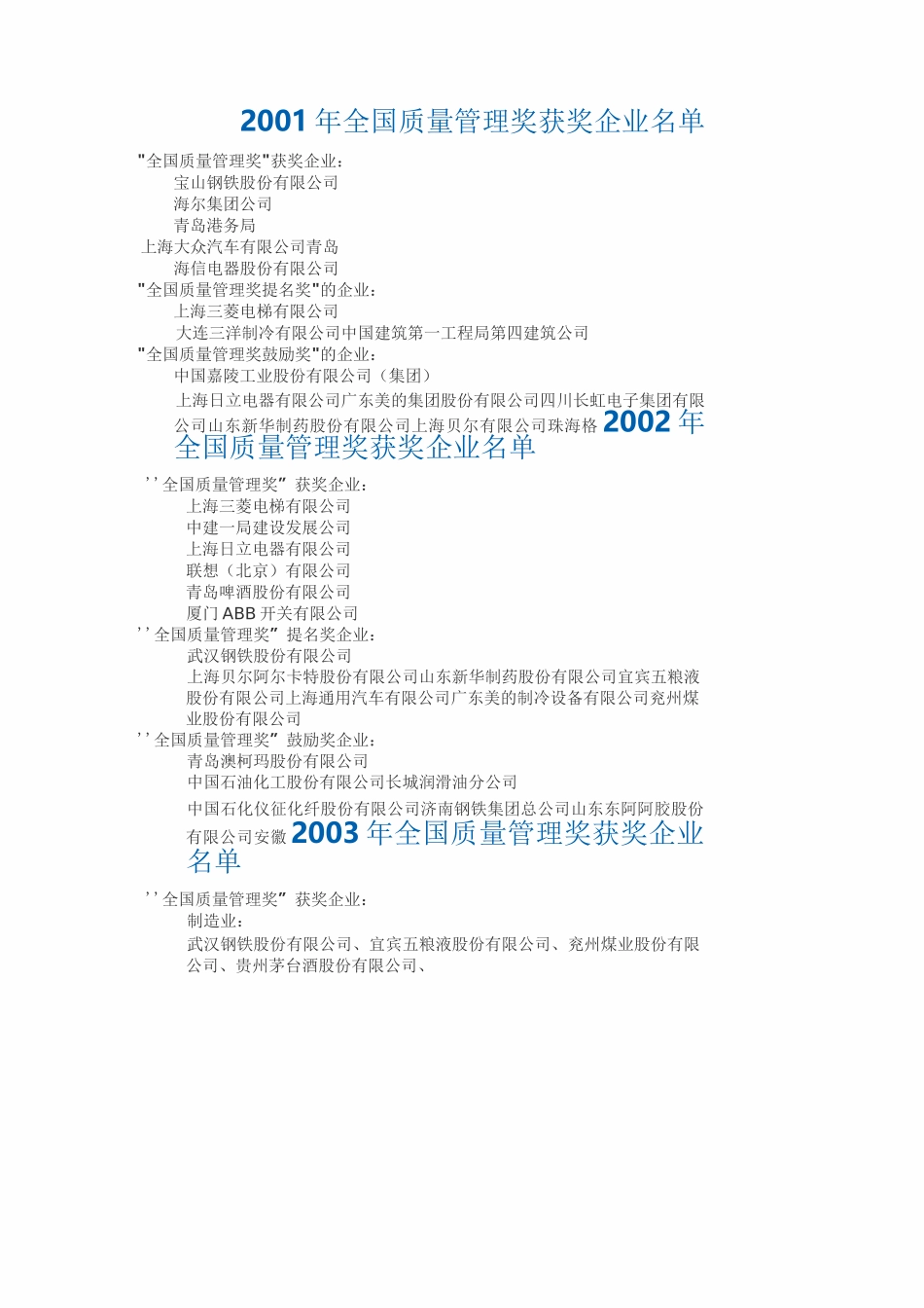 历届全国质量奖获奖企业名单_第1页