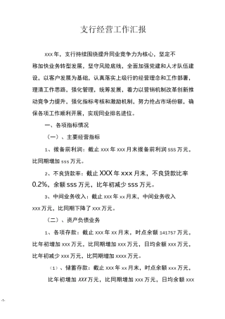 支行经营工作汇报