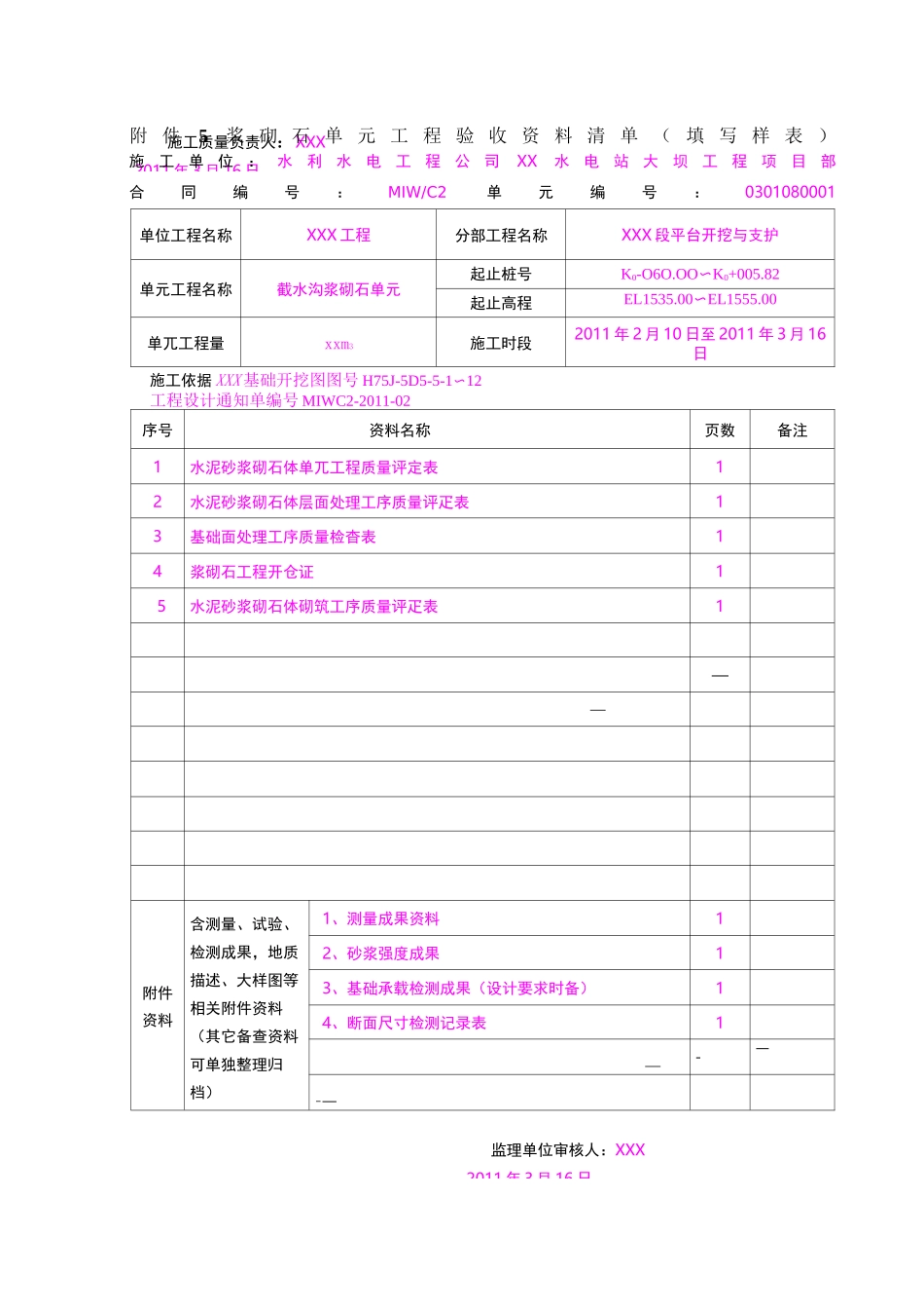 浆砌石单元工程验收资料_第1页