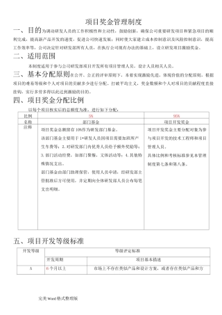 研发部项目奖金分配管理制度汇编