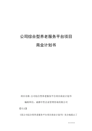 公司综合型养老服务平台项目商业计划书
