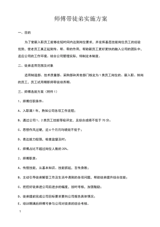 师傅带徒弟实施方案