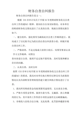 财务自查自纠报告