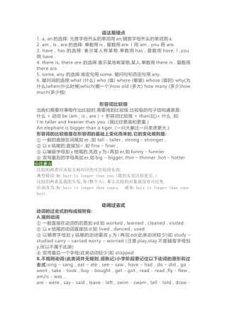 小学1-6年级英语重难点知识