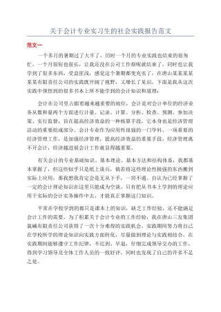 关于会计专业实习生的社会实践报告范文