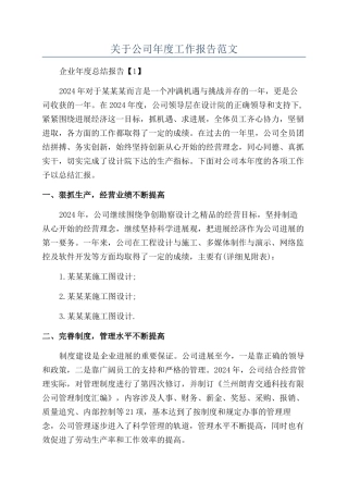 关于公司年度工作报告范文