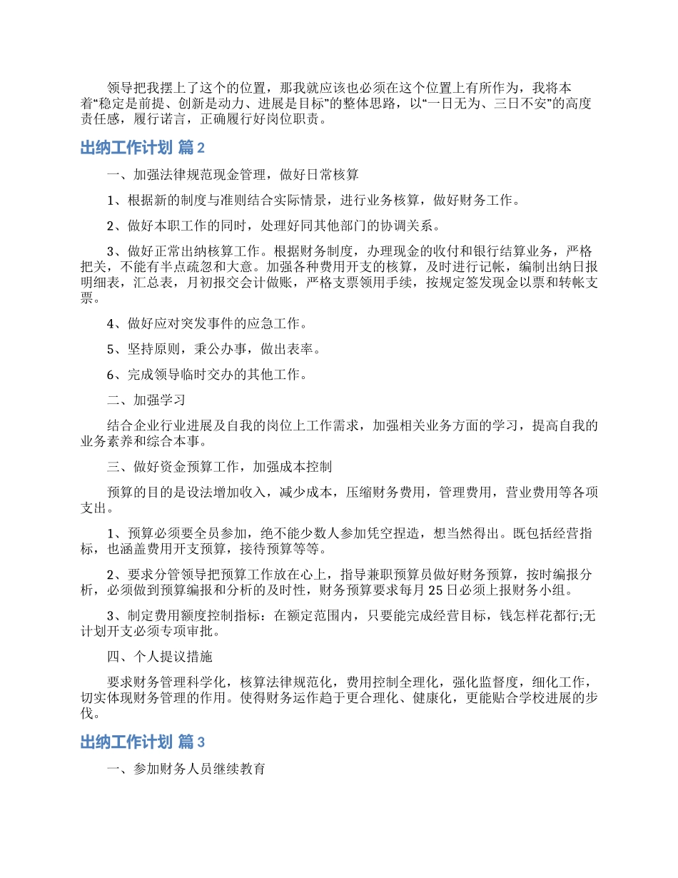 关于出纳工作计划模板集合五篇_第2页