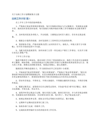 关于出纳工作计划模板集合五篇