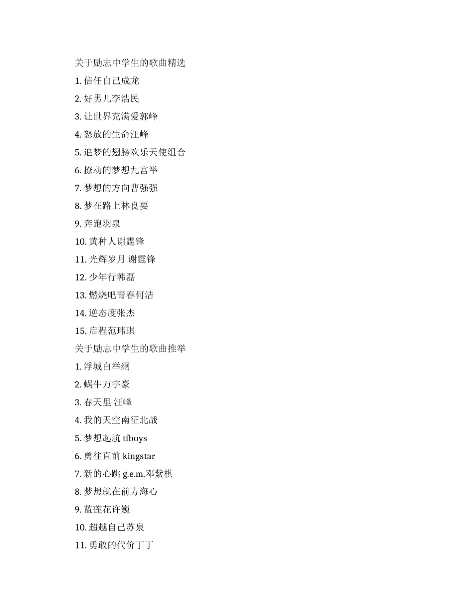 关于励志中学生的歌曲大全_第1页